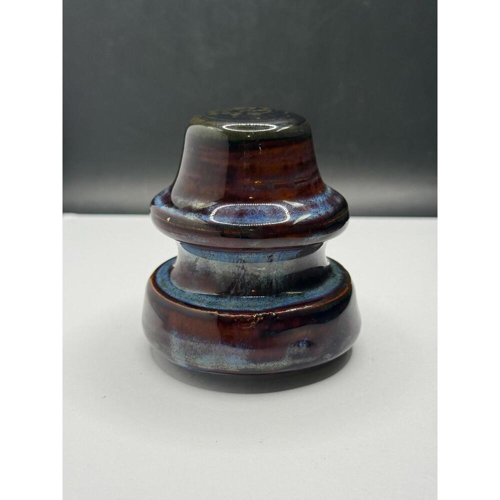 Antique Porcelain Telegraph Insulator – Brown & Blue Drip Glaze, Early 1900s